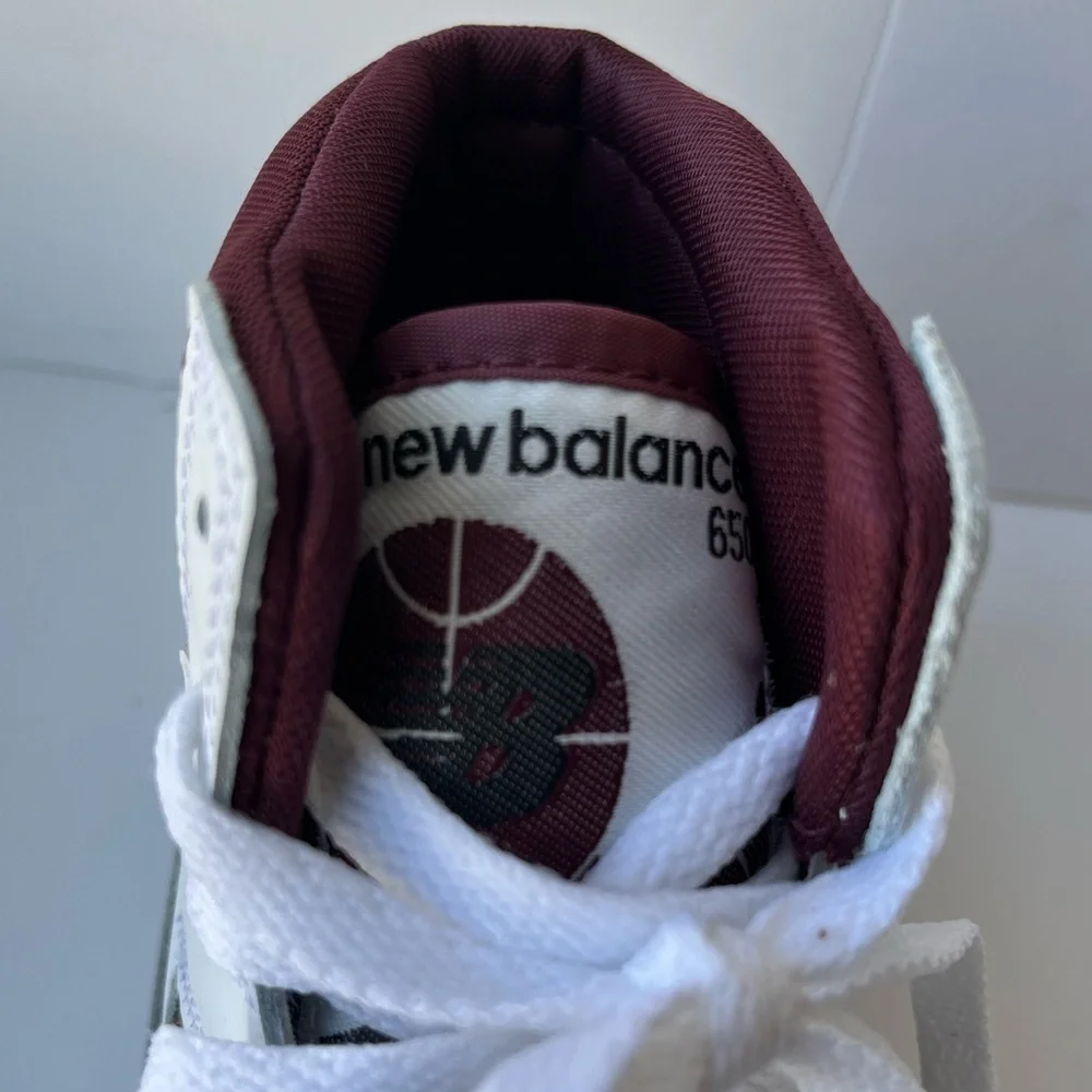 New Balance 650 White Burgundy High Top Sneakers Men 9.5 Women 11